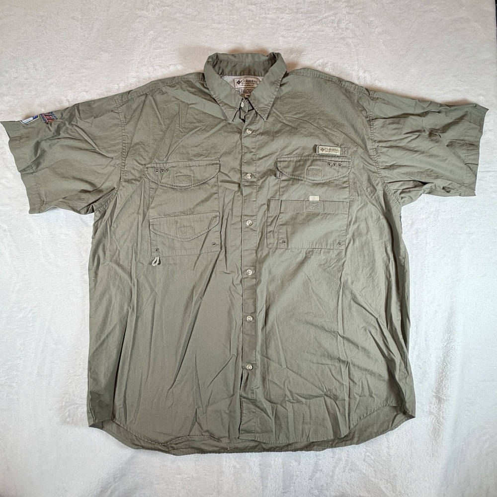 Columbia PFG Tamiami Fishing Shirt Mens Sz 2XL Green Short Sleeve UPF40 - Picture 1 of 10